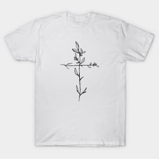 Twig Cross, A Simple Floral Black Cross T-Shirt